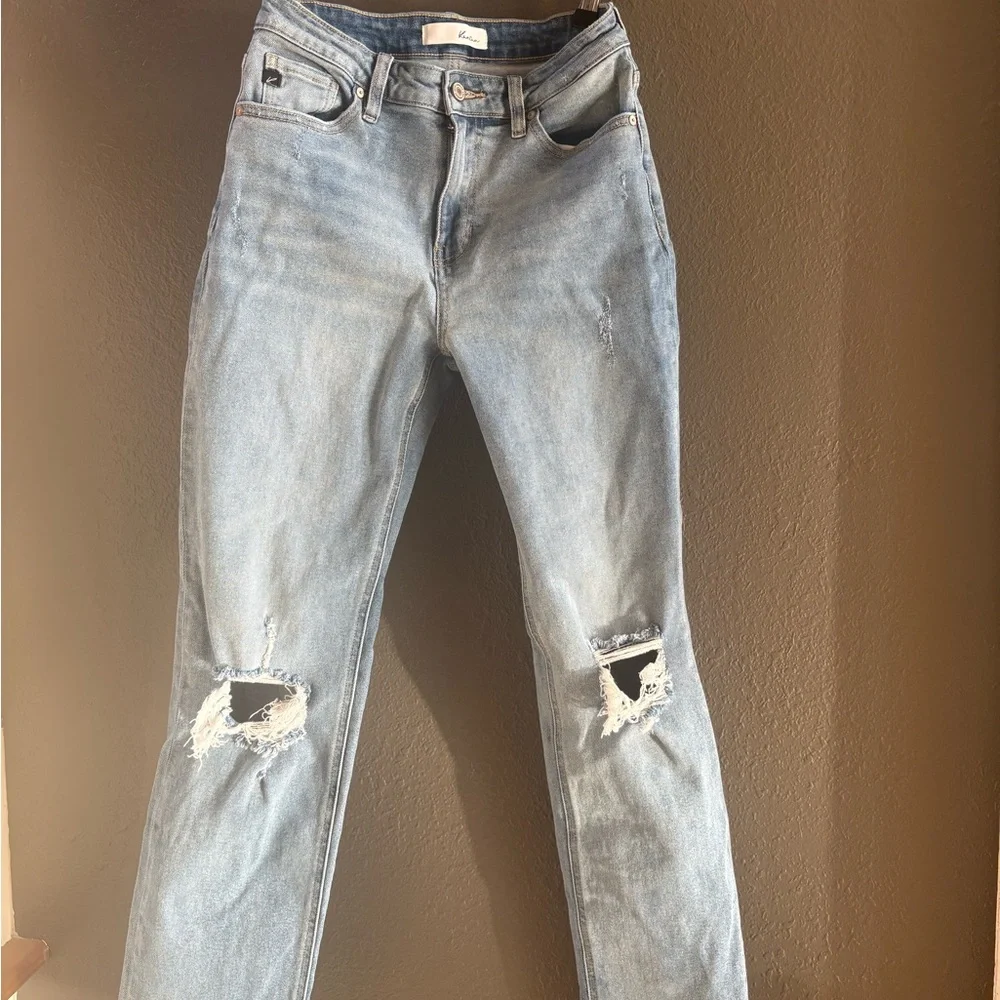 KanCan Light Blue Ripped Straight Leg Jeans - Picture 1 of 4